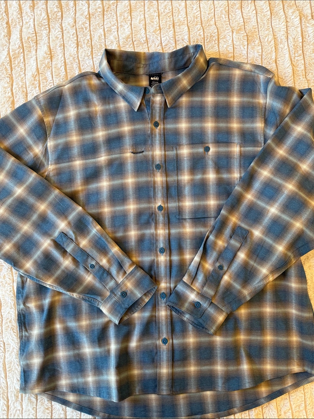 Men's NWT REI Blue Plaid Sahara Thermal Shirt Button-Up Shirt XXL - Picture 2 of 7